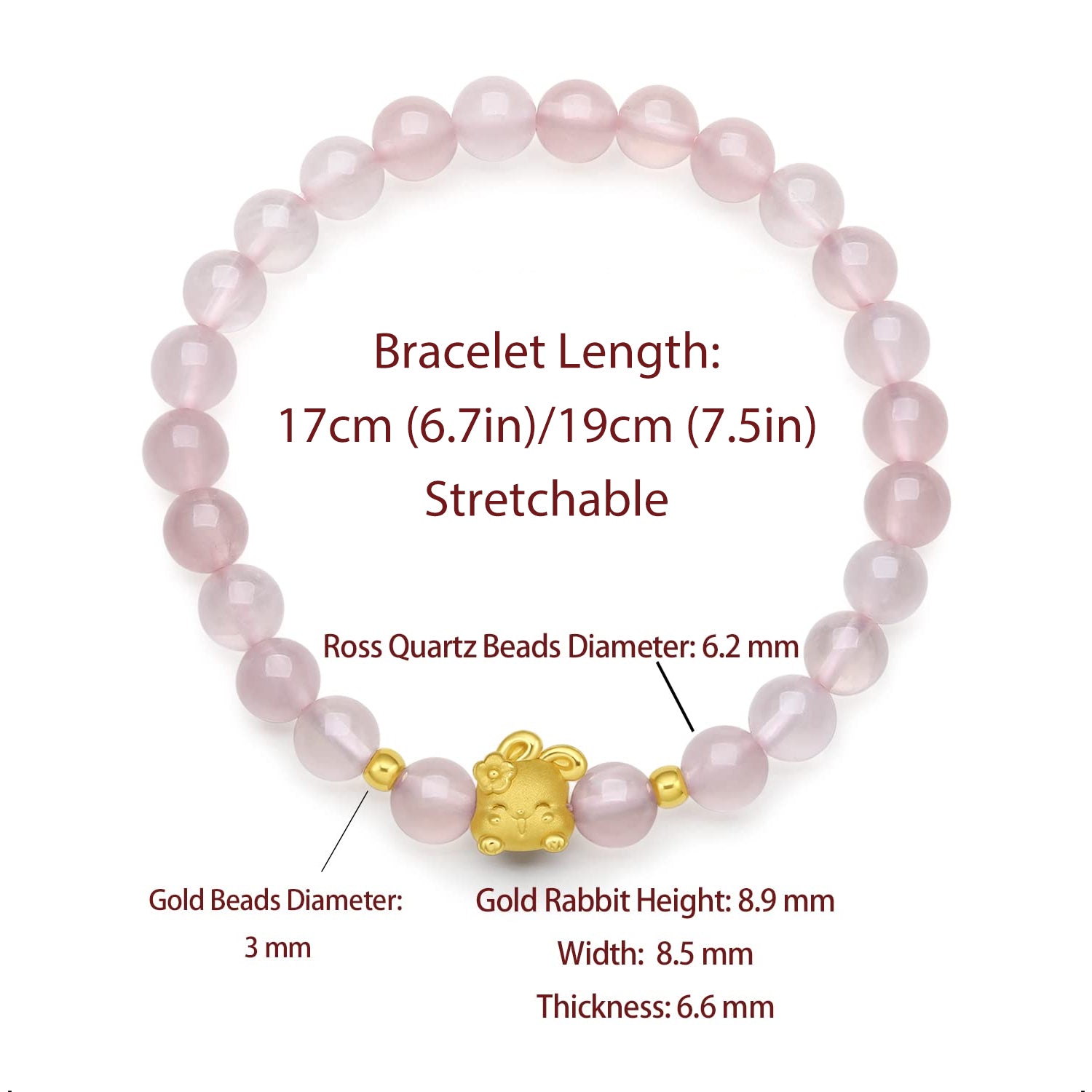 "Chinese Zodiac Rabbit" 24K Gold Beaded Bracelet Rose Quartz6.2-6.7mm Rabbit 0.42-0.65g A1911099