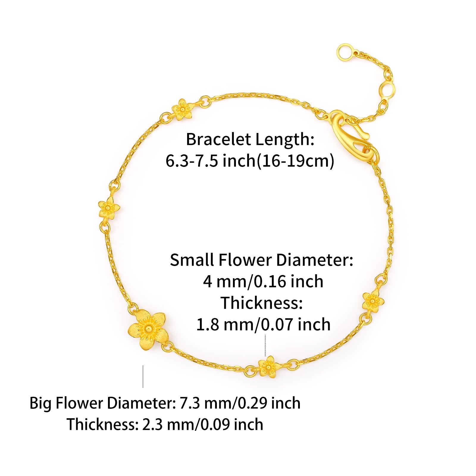 999 24K Gold Chain Bracelet Flower 2.9-3.3g AC074753