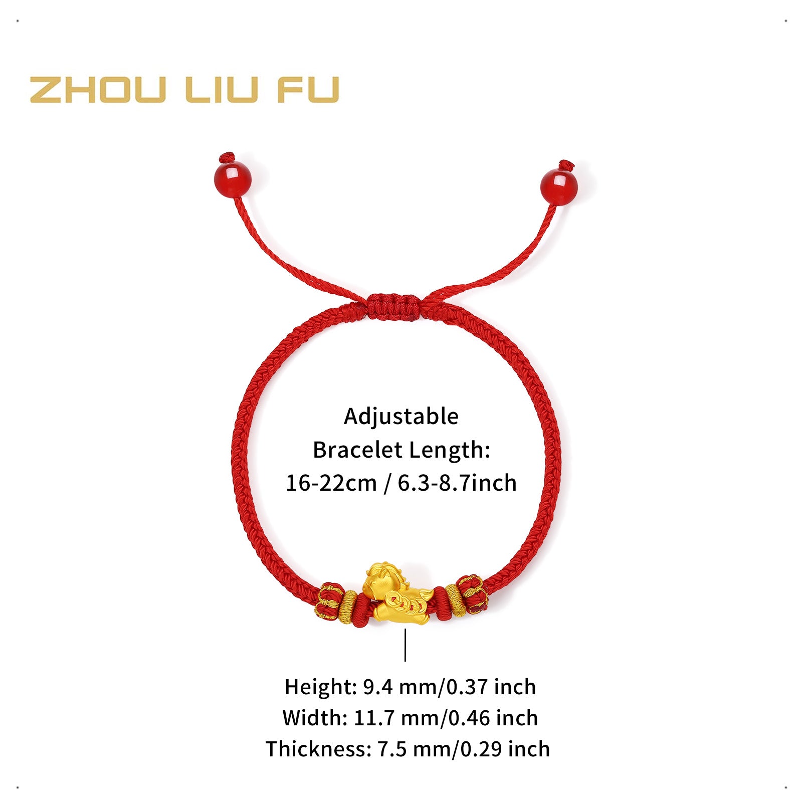 'Year of the Horse'  24K Gold String Bracelet Horse Coin 0.5-0.8g 16cm-22cm A1715746