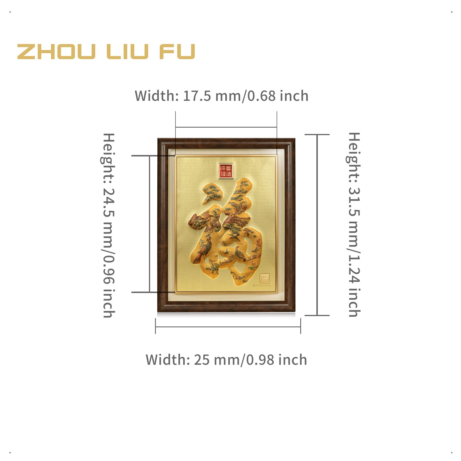 999.9 24K Gold Ornament 0.02g Blessing 福 Fu A1522228