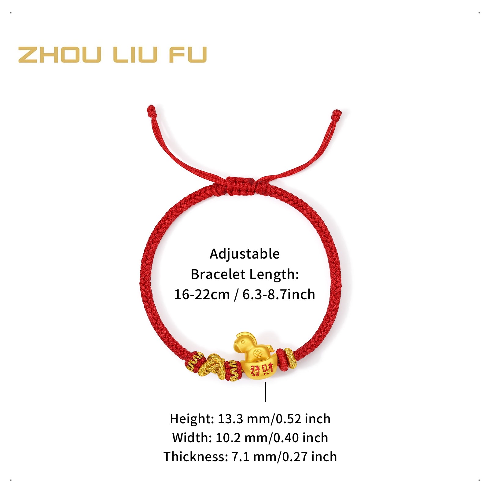 'Year of the Horse'  24K Gold String Bracelet Horse Yuanbao 0.65-0.85g 16cm-22cm A1715952