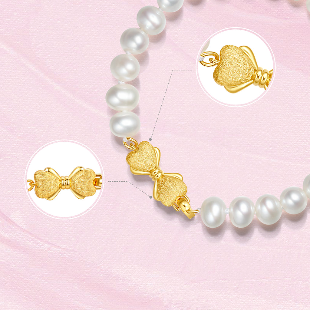 S925 Sterling Silver Chain Bracelet Pearl Bow 1.2-1.8g 17cm X0712946