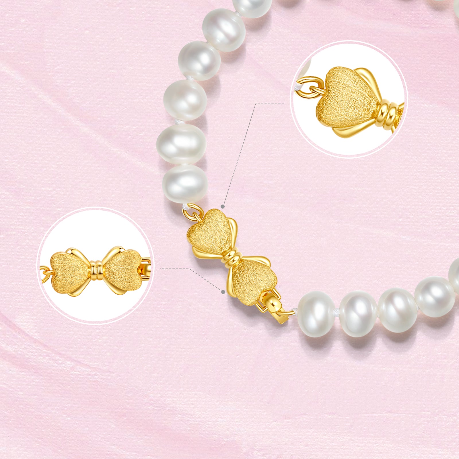 S925 Sterling Silver Chain Bracelet Pearl Bow 1.2-1.8g 17cm X0712946