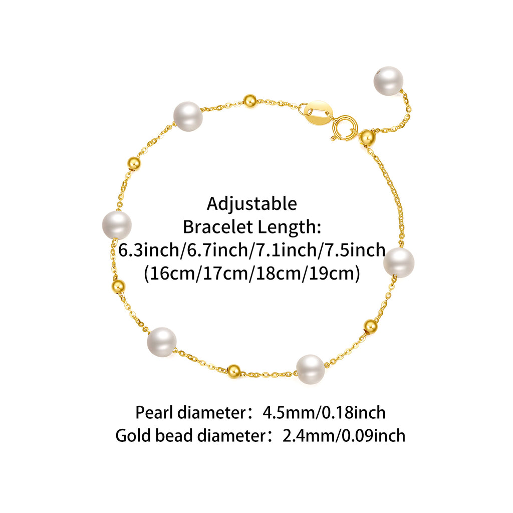 18K Yellow Gold Chain Bracelet Pearl 4.5-5mm 0.4-0.7g KHPB075286