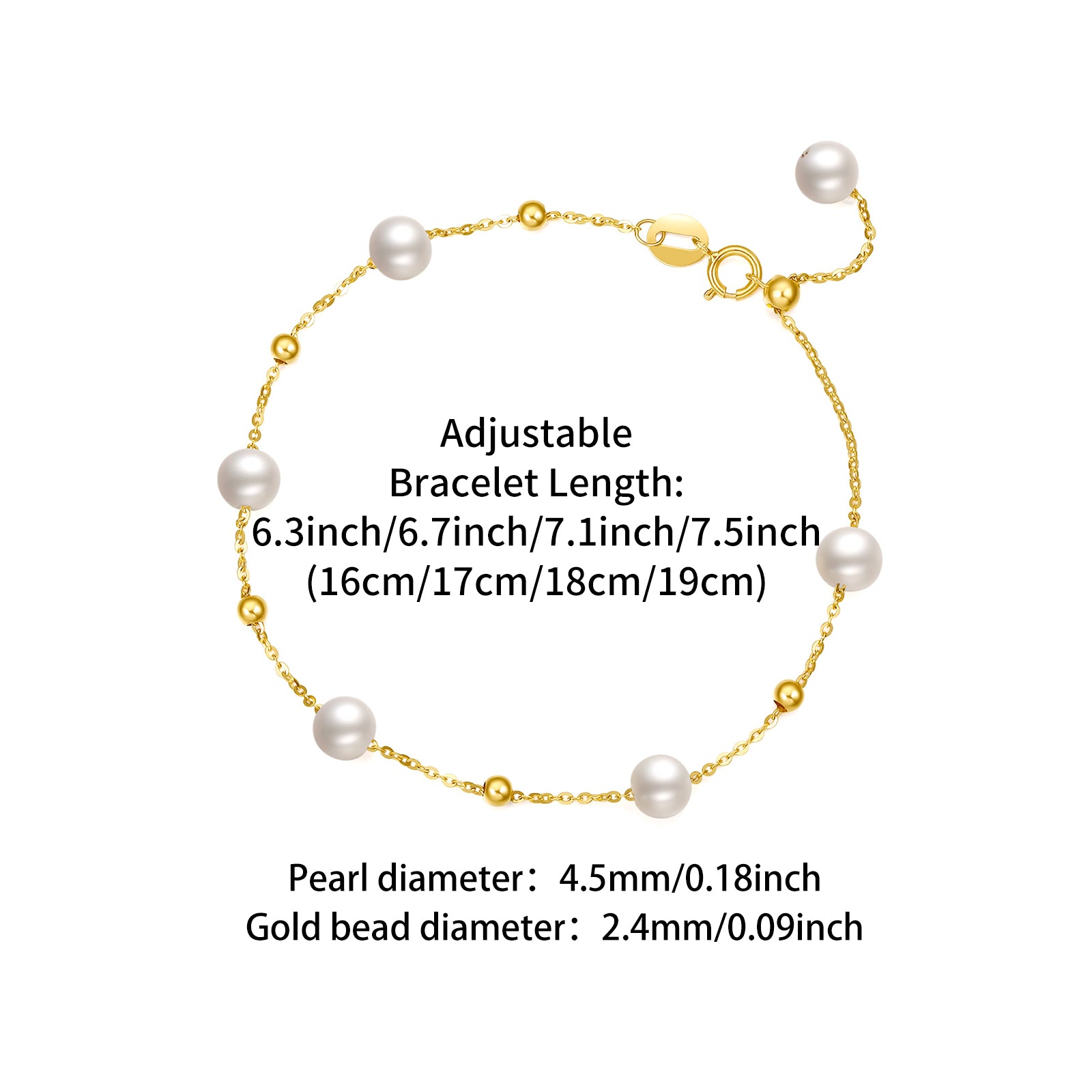 18K Yellow Gold Chain Bracelet Pearl 4.5-5mm 0.4-0.7g KHPB075286