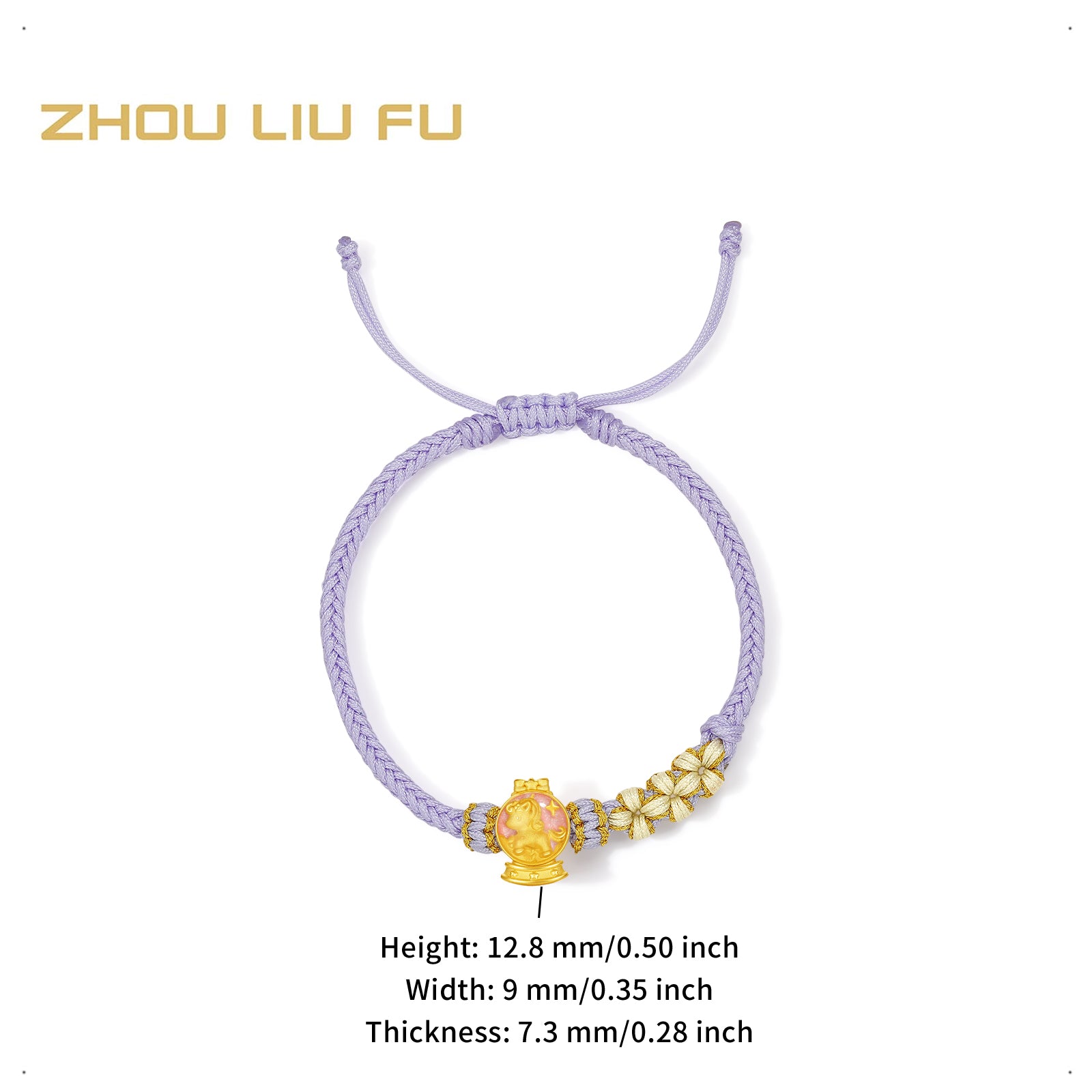 'Year of the Horse'  24K Gold String Bracelet Horse Crystal Ball 0.7-1g 16cm-22cm A1715751