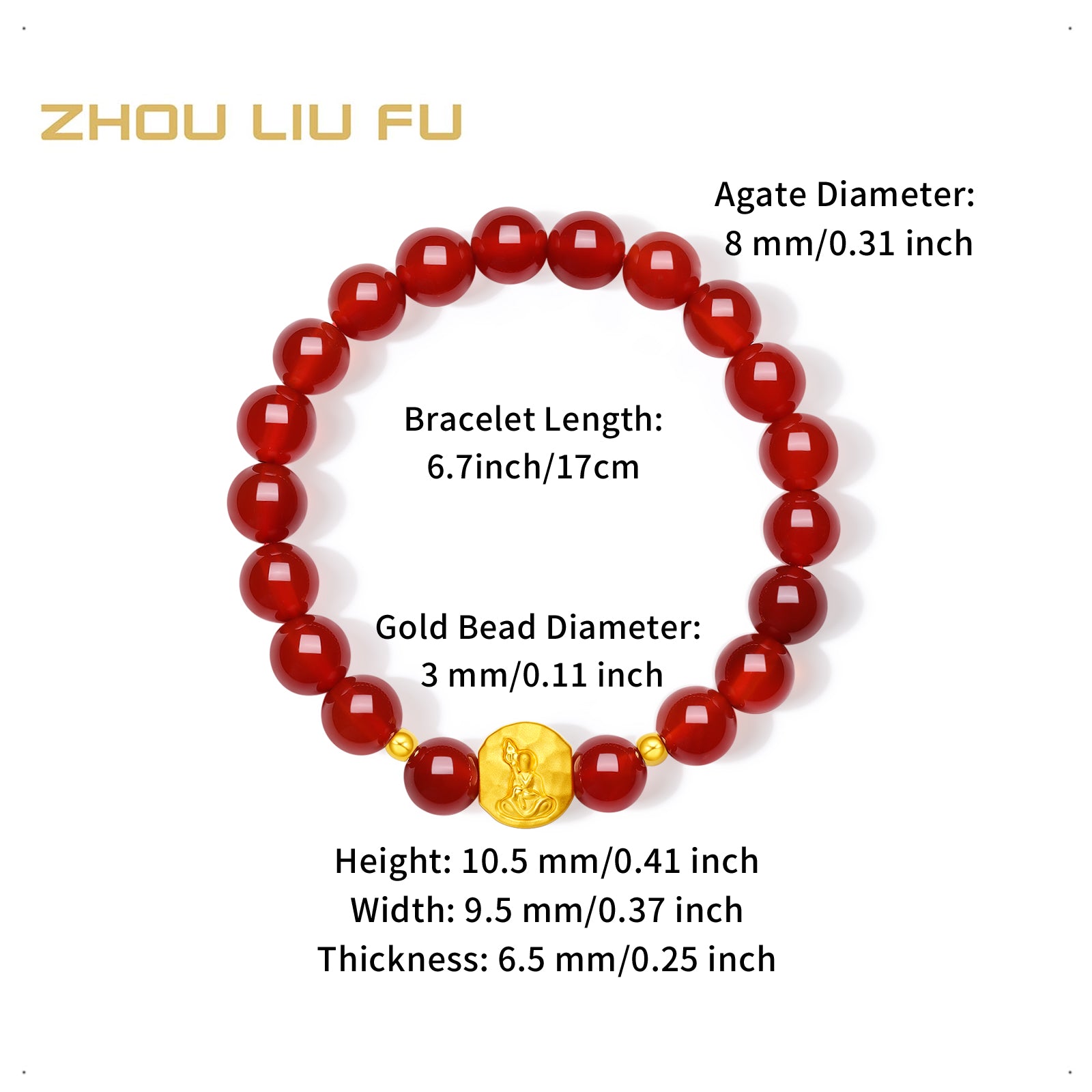 "Jiuhua Mountain" 24K Gold Beaded Bracelet Agate Ksitigarbha Bodhisattva A1915809