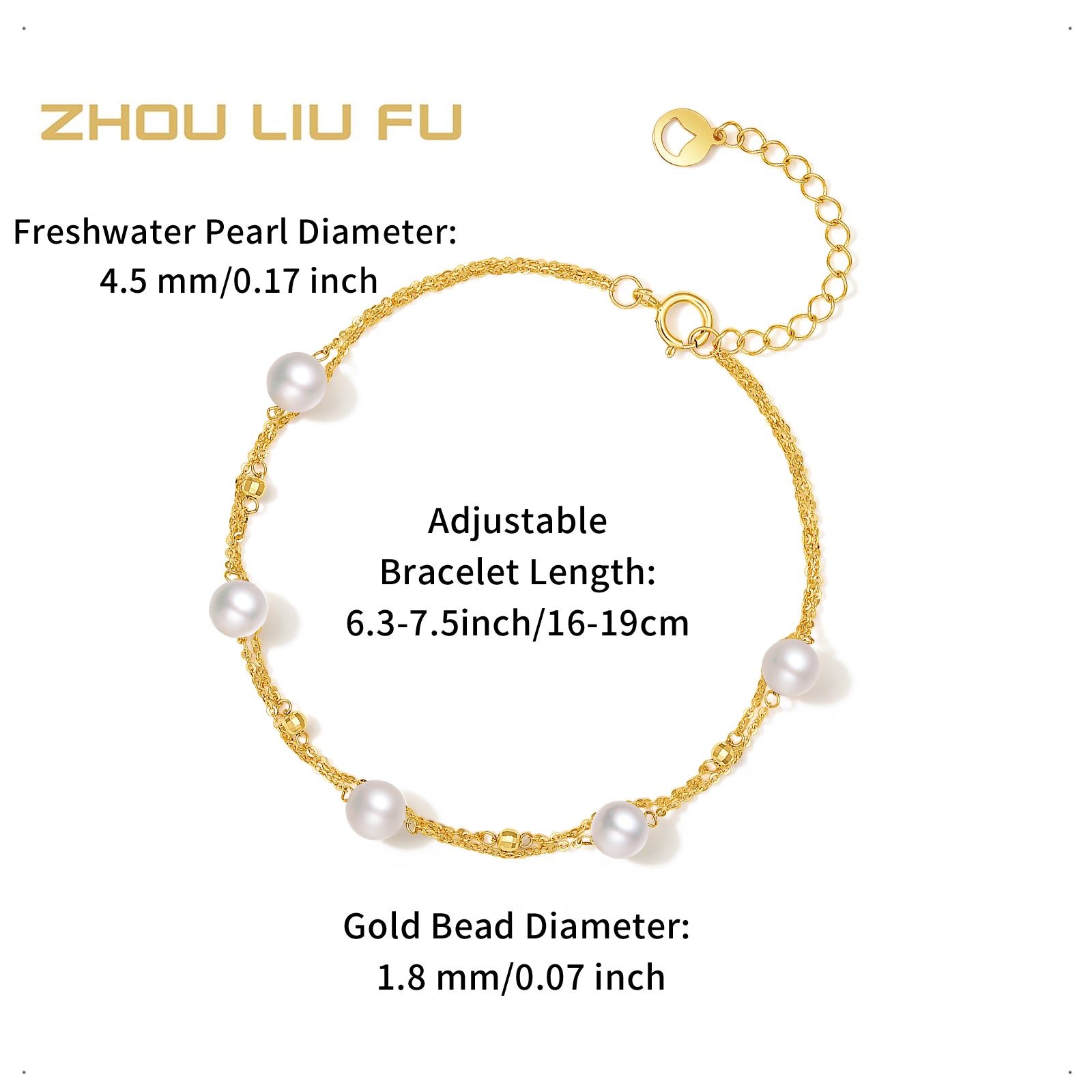 18K Gold Chain Bracelet Pearl 0.75-1.05g X0713028