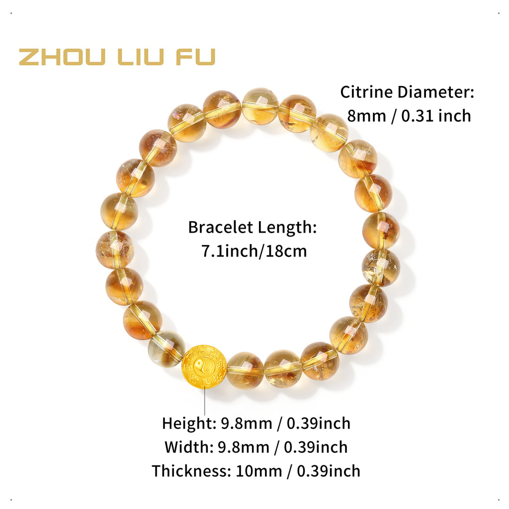 Jiuhua Mountain'24K Gold Beaded Bracelet Citrine Buddhist Scripture A1914656