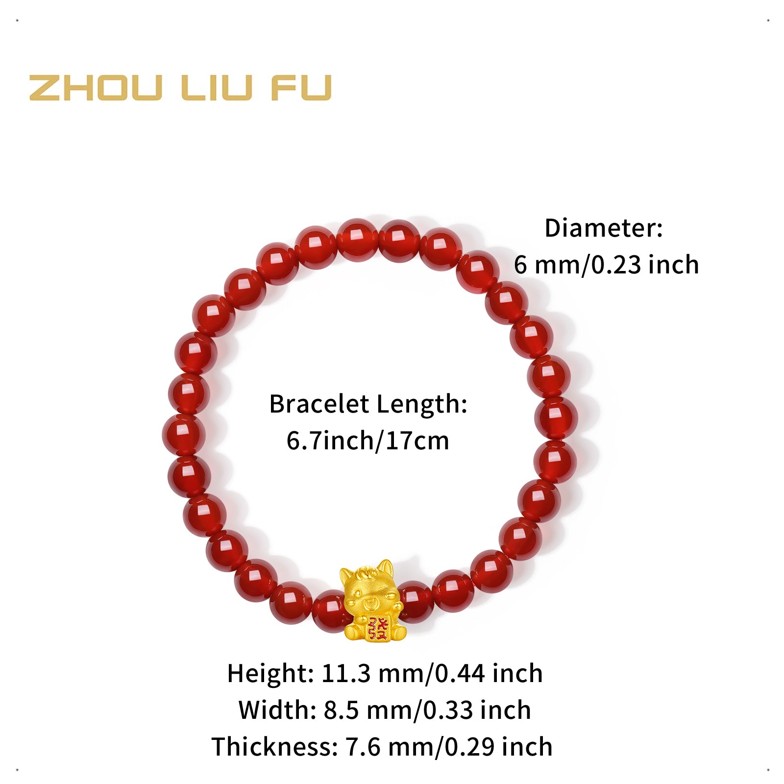 'Year of the Horse' 24K Gold Beaded Bracelet Agate Horse 0.7-1g 17cm A1915520