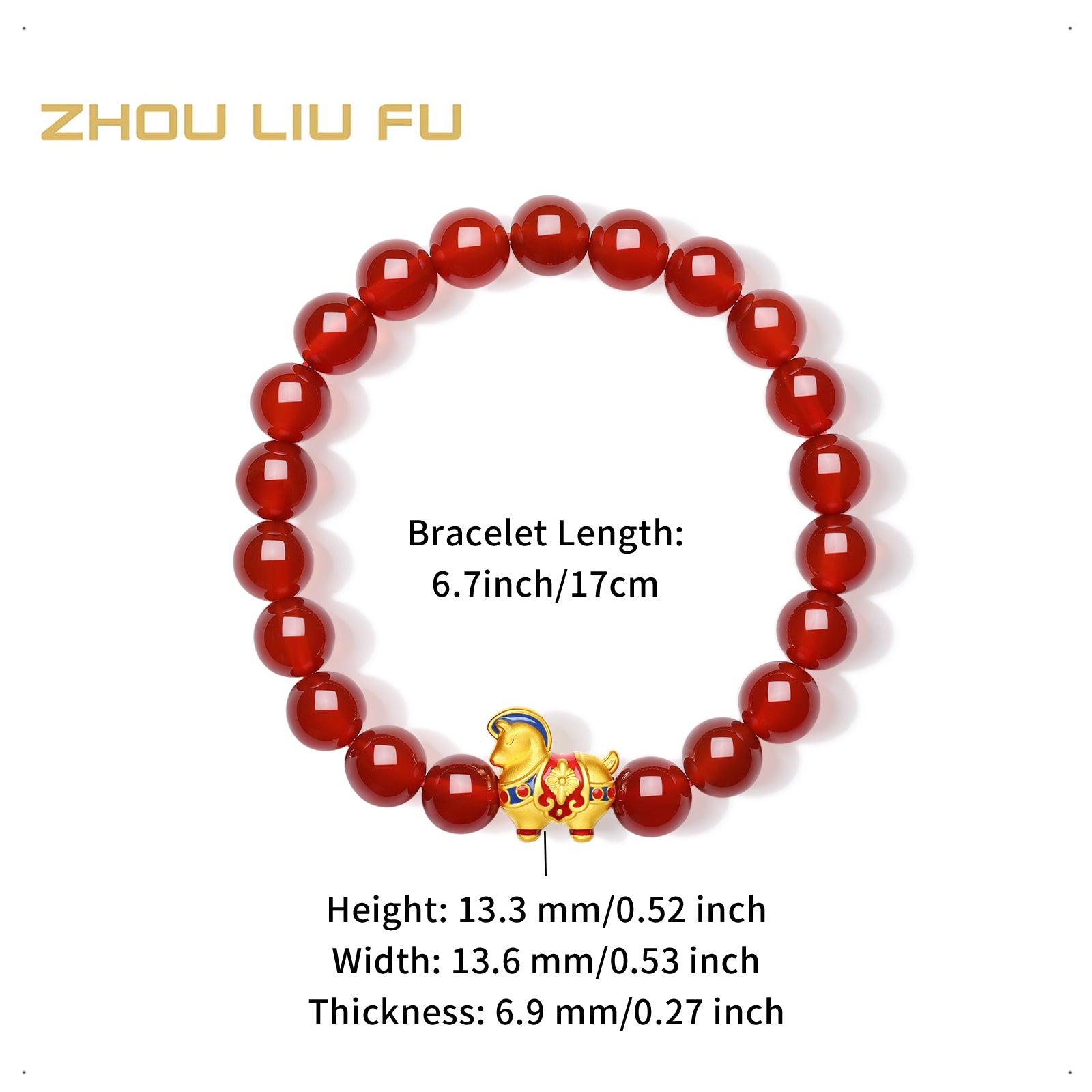 "Year of the Horse"  24K Gold Beaded Bracelet Agate Horse 0.87-1.17g 17cm A1920841