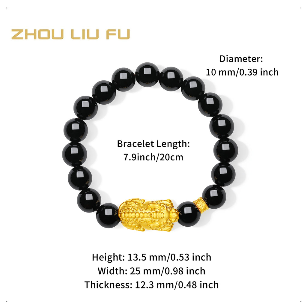 Jiuhua Mountain' 24K Gold Beaded Bracelet Agate Ksitigarbha's Mount Diting A1915262