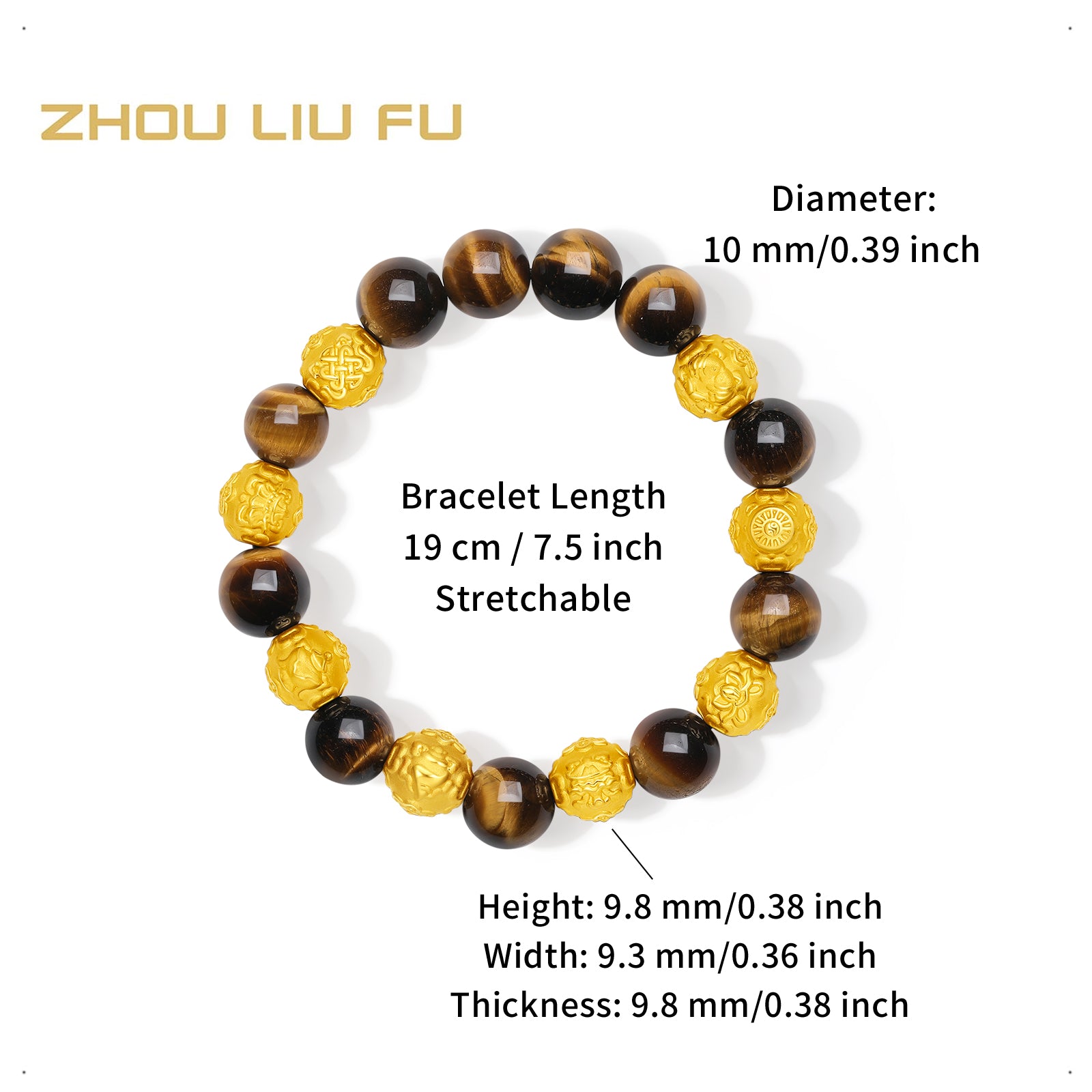 "Jiuhua Mountain" 24K Gold Beaded Bracelet Tiger's Eye Bead Mudras A1914658