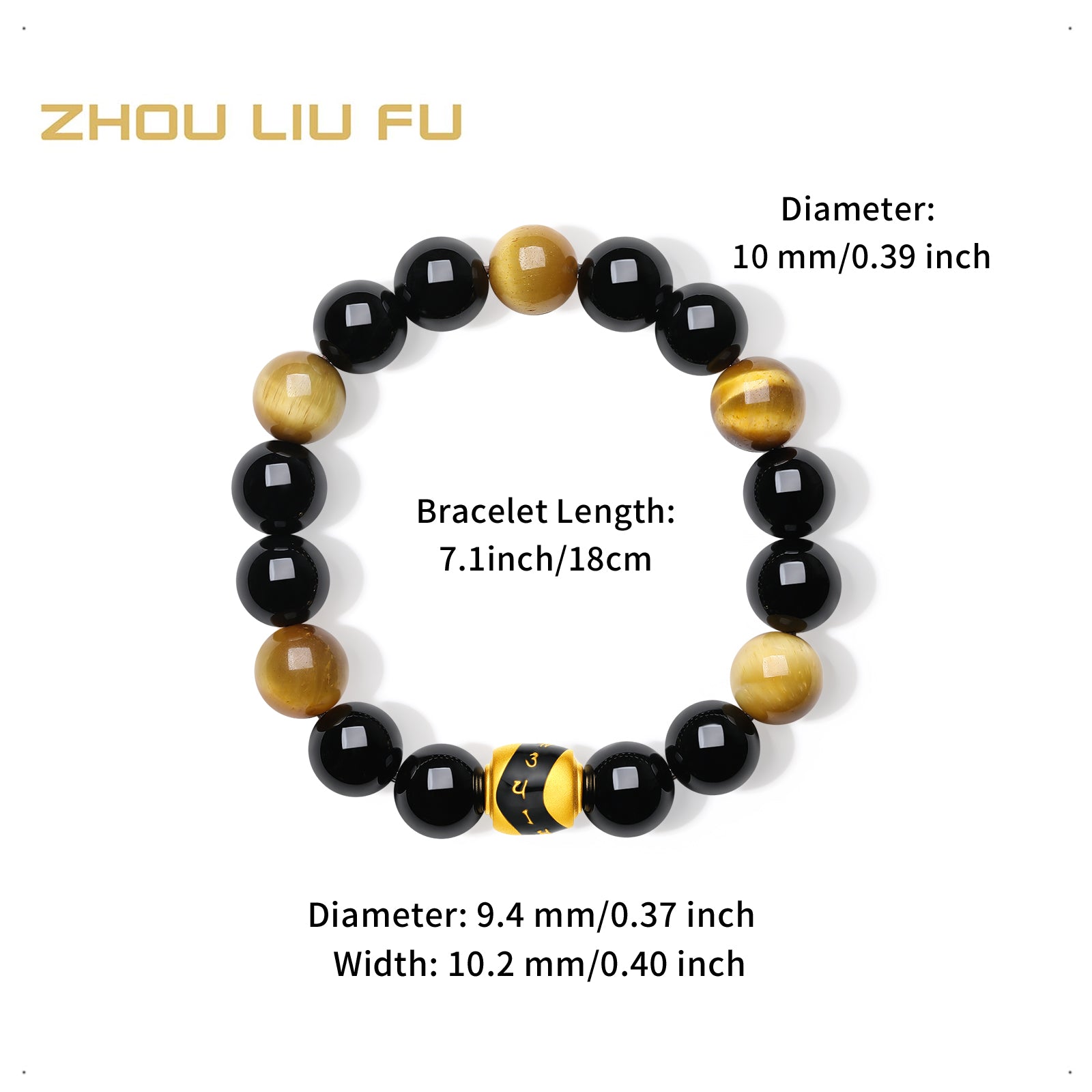 Jiuhua Mountain' 24K Gold Beaded Bracelet Agate Tiger's Eye Bead Buddhist Scripture A1915271