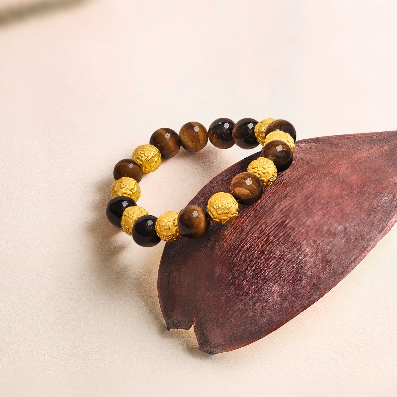 "Jiuhua Mountain" 24K Gold Beaded Bracelet Tiger's Eye Bead Mudras A1914658