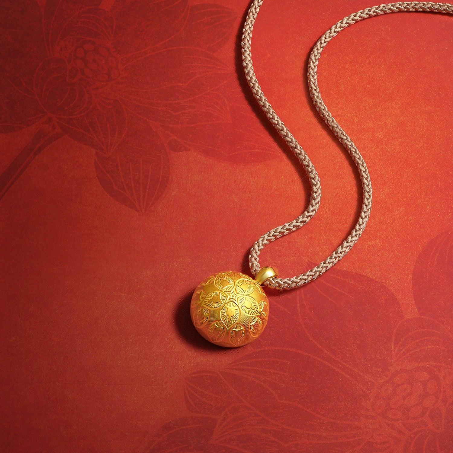 "Jiuhua Mountain" 24K Gold Diamond Ruby Rotatable Mandala Round Pendant 0.0036ct W0454045