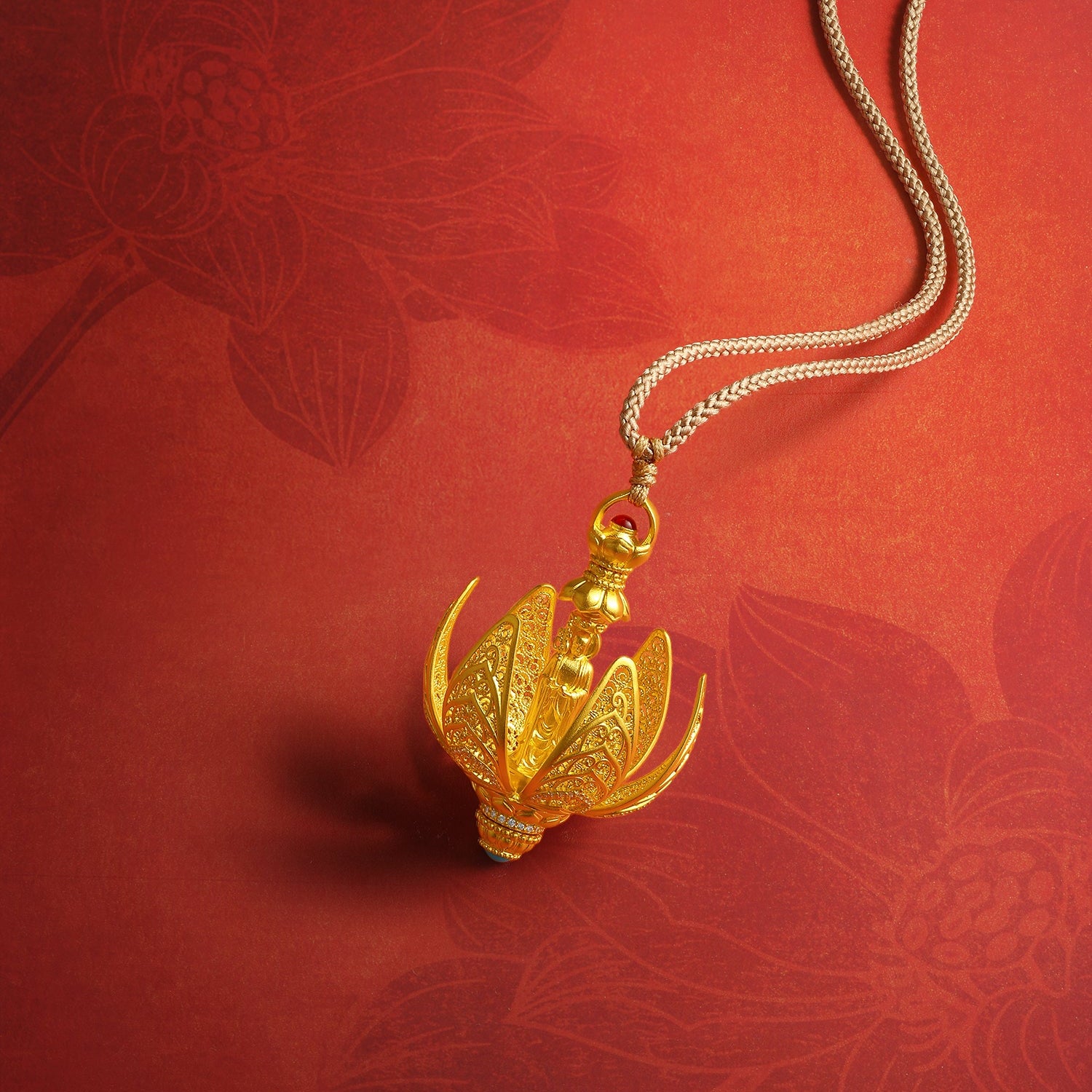 "Jiuhua Mountain" 24K Gold Diamond Filigree Openable Vase Pendant 0.0023ct W0440428