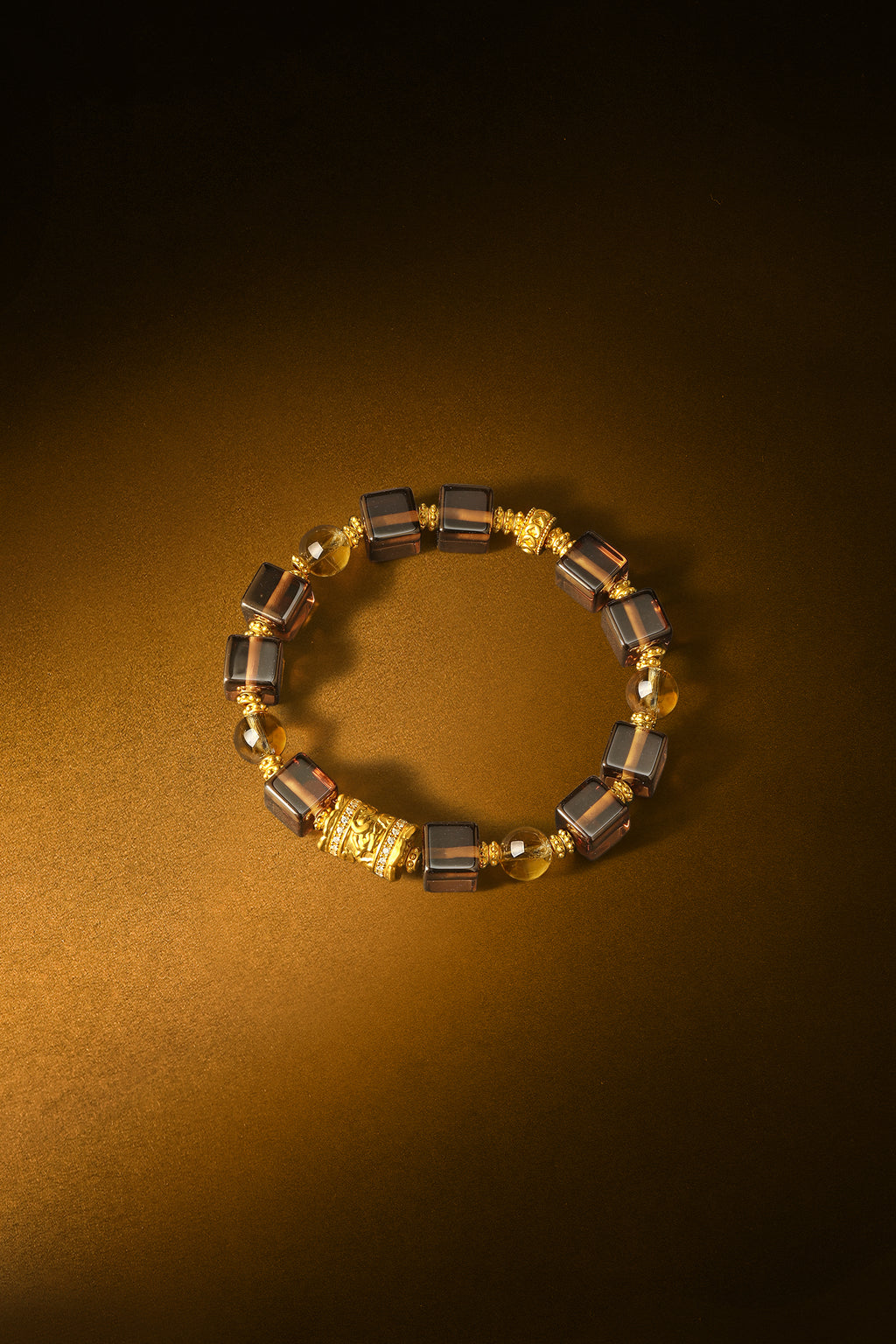 "Chinese Culture Collection - Dan Qing" 999 24K Gold Beaded Bracelet Crystal 8.4-8.9*8.3-8.8mm Diamond 0.005 Citrine 8.5-10.5g J1950068