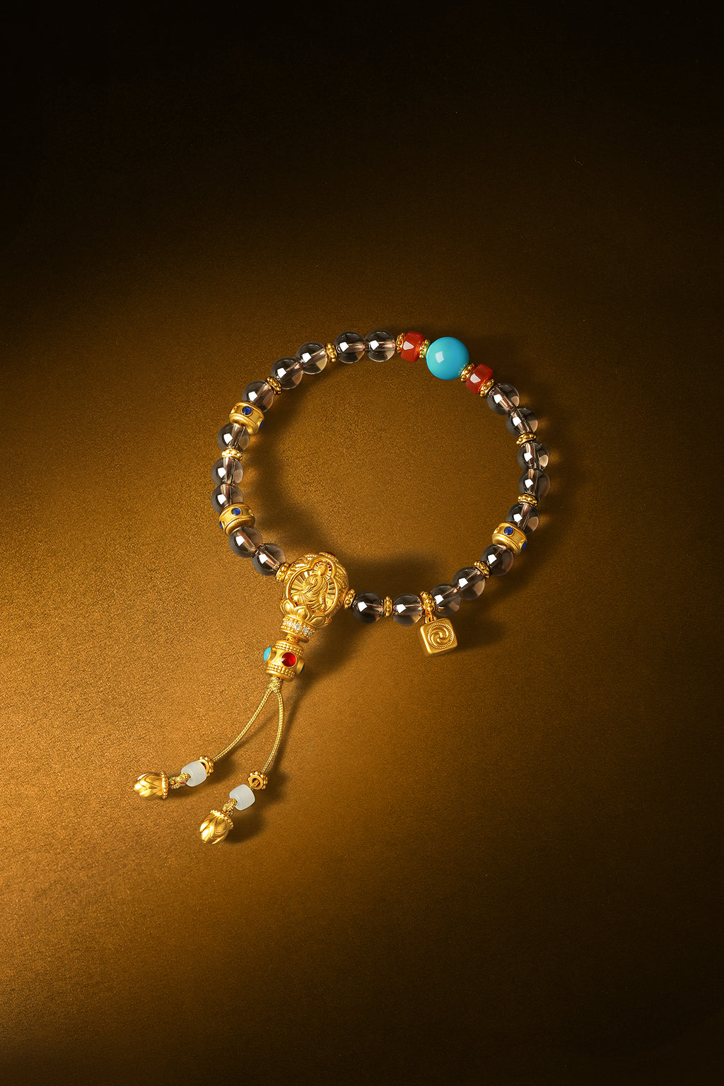 "Chinese Culture Collection - Dan Qing" 999 24K Gold Beaded Bracelet Crystal 6-6.5mm Diamond 0.009ct Turquoise 5.5-6mm 9-11.5g J1950054