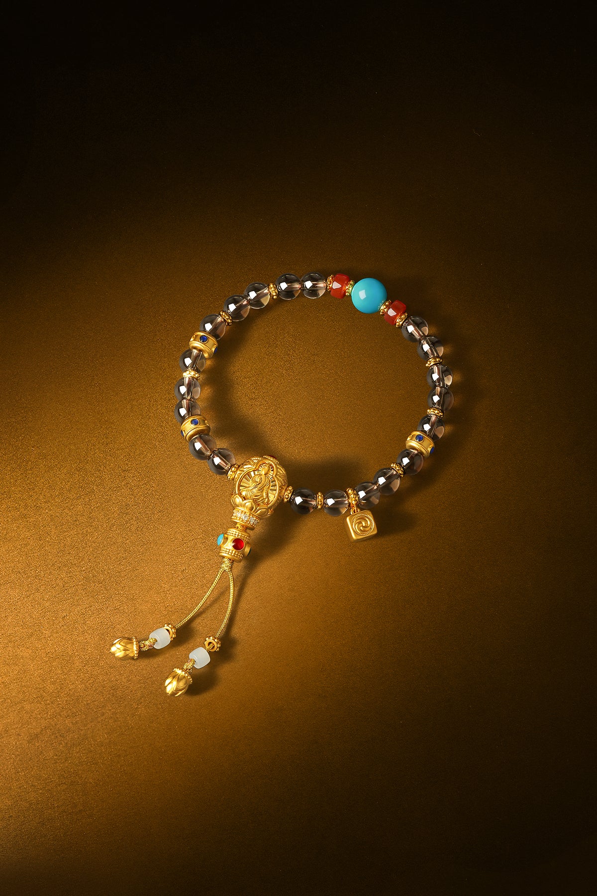 "Chinese Culture Collection - Dan Qing" 999 24K Gold Beaded Bracelet Crystal 6-6.5mm Diamond 0.009ct Turquoise 5.5-6mm 9-11.5g J1950054