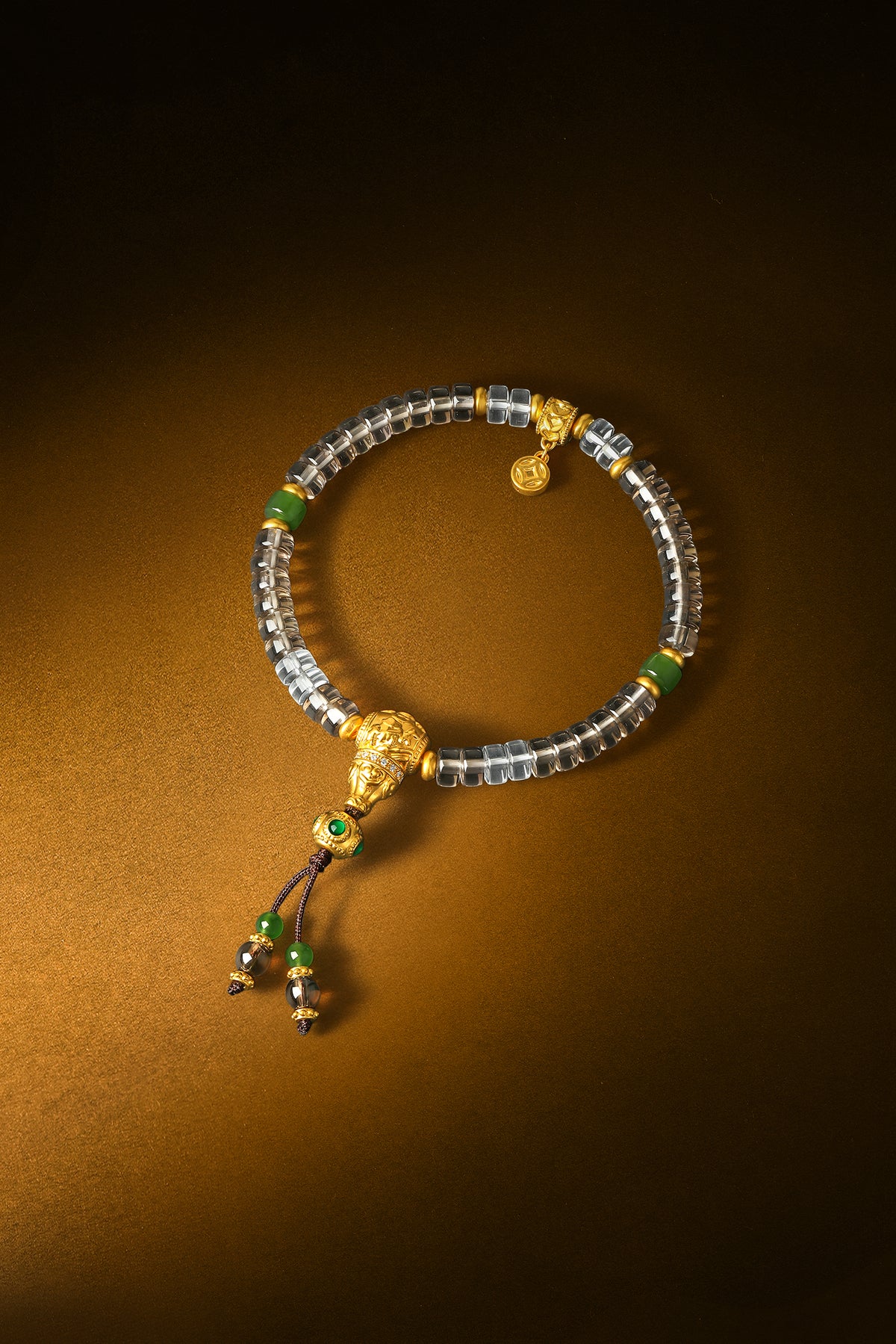 "Chinese Culture Collection - Dan Qing" 999 24K Gold Beaded Bracelet Crystal 6-6.5*3.2-3.7mm Crystal 5-5.5mm Crystal 0.0054ct Coin 4.5-6.5g J1950069