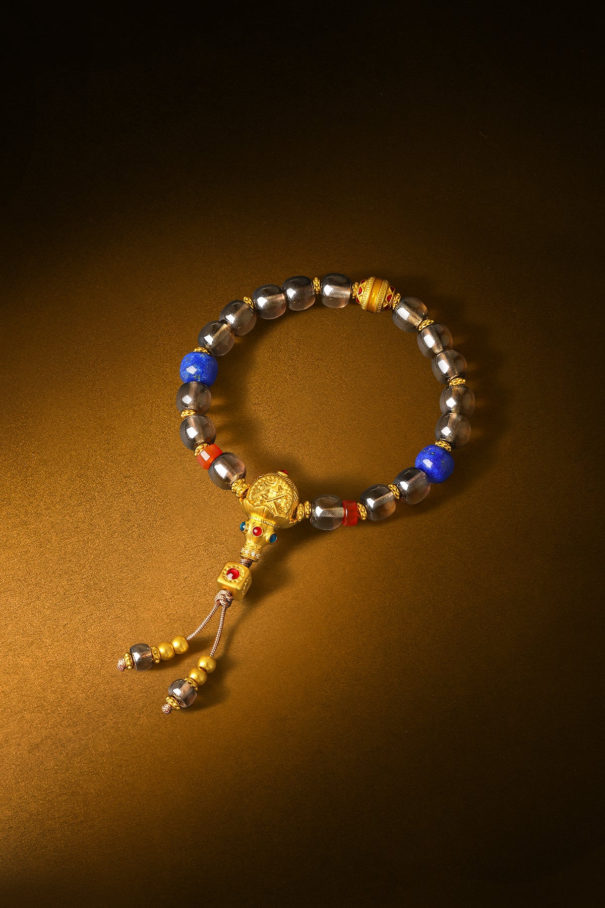 "Chinese Culture Collection - Dan Qing" 999 24K Gold Beaded Bracelet Crystal 7.8-8.3mm*7.0-7.5mm Diamond 0.0039ct Lazurite 6.0-6.5*4.0-4.5mm Gourd 7.5-10.5g J1950045