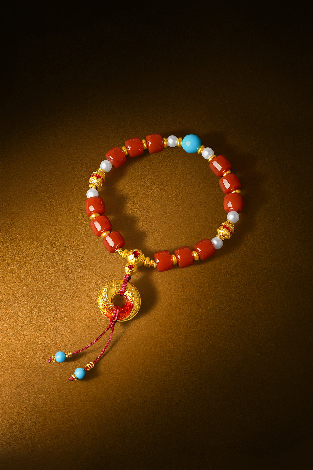 "Chinese Culture Collection - Dan Qing" 999 24K Gold Beaded Bracelet Agate 8-8.5*7-7.5mm Diamond 0.005ct Freshwater Pearl 8-8.5mm Gourd 6.5-9.5g J1950047