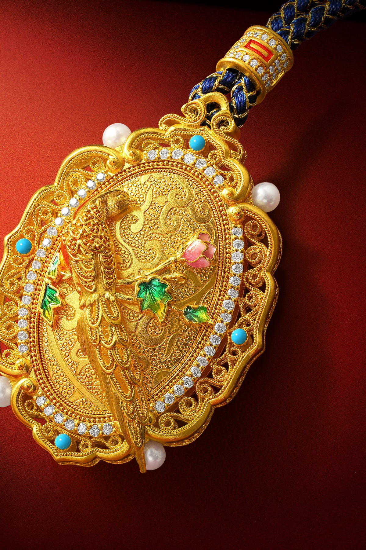"Chinese Culture Collection - Dan Qing" 999 24K Gold String Pendant Diamond 0.0039ct Freshwater Pearl 2.5-3mm 31-38g W0449949