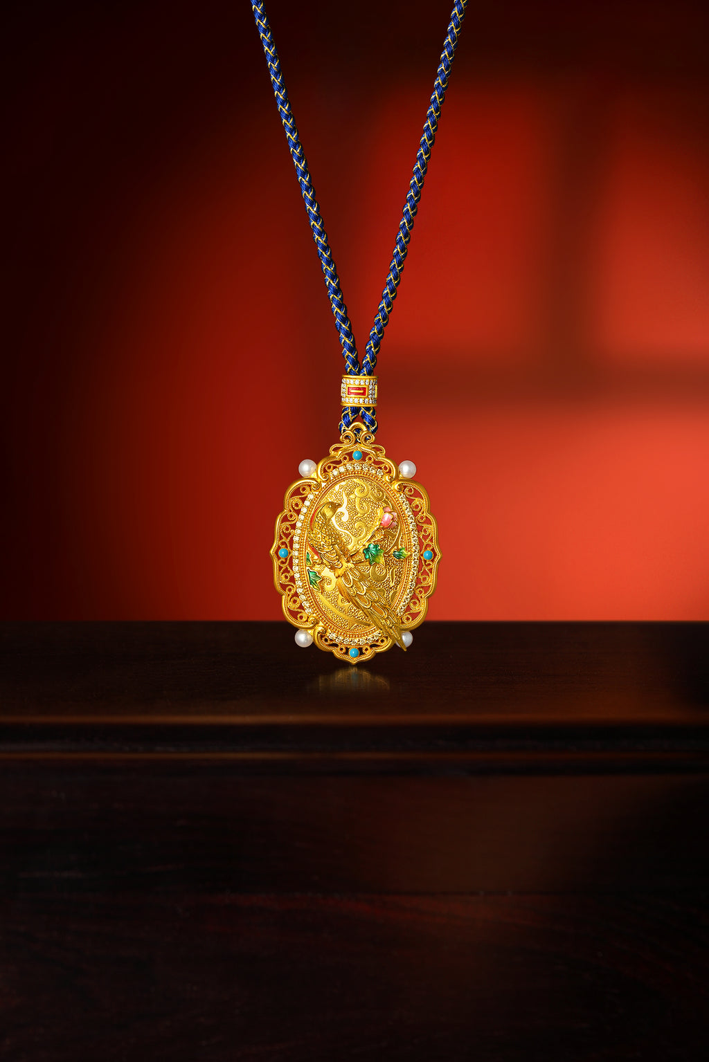 "Chinese Culture Collection - Dan Qing" 999 24K Gold String Pendant Diamond 0.0039ct Freshwater Pearl 2.5-3mm 31-38g W0449949