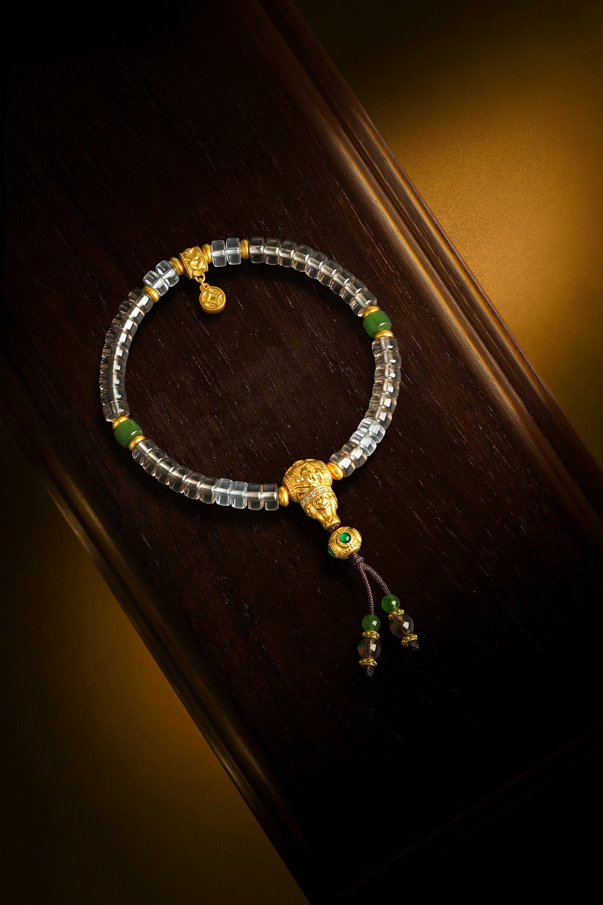 "Chinese Culture Collection - Dan Qing" 999 24K Gold Beaded Bracelet Crystal 6-6.5*3.2-3.7mm Crystal 5-5.5mm Crystal 0.0054ct Coin 4.5-6.5g J1950069
