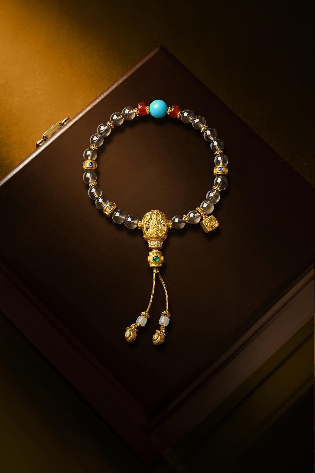 "Chinese Culture Collection - Dan Qing" 999 24K Gold Beaded Bracelet Crystal 6-6.5mm Diamond 0.009ct Turquoise 5.5-6mm 9-11.5g J1950054