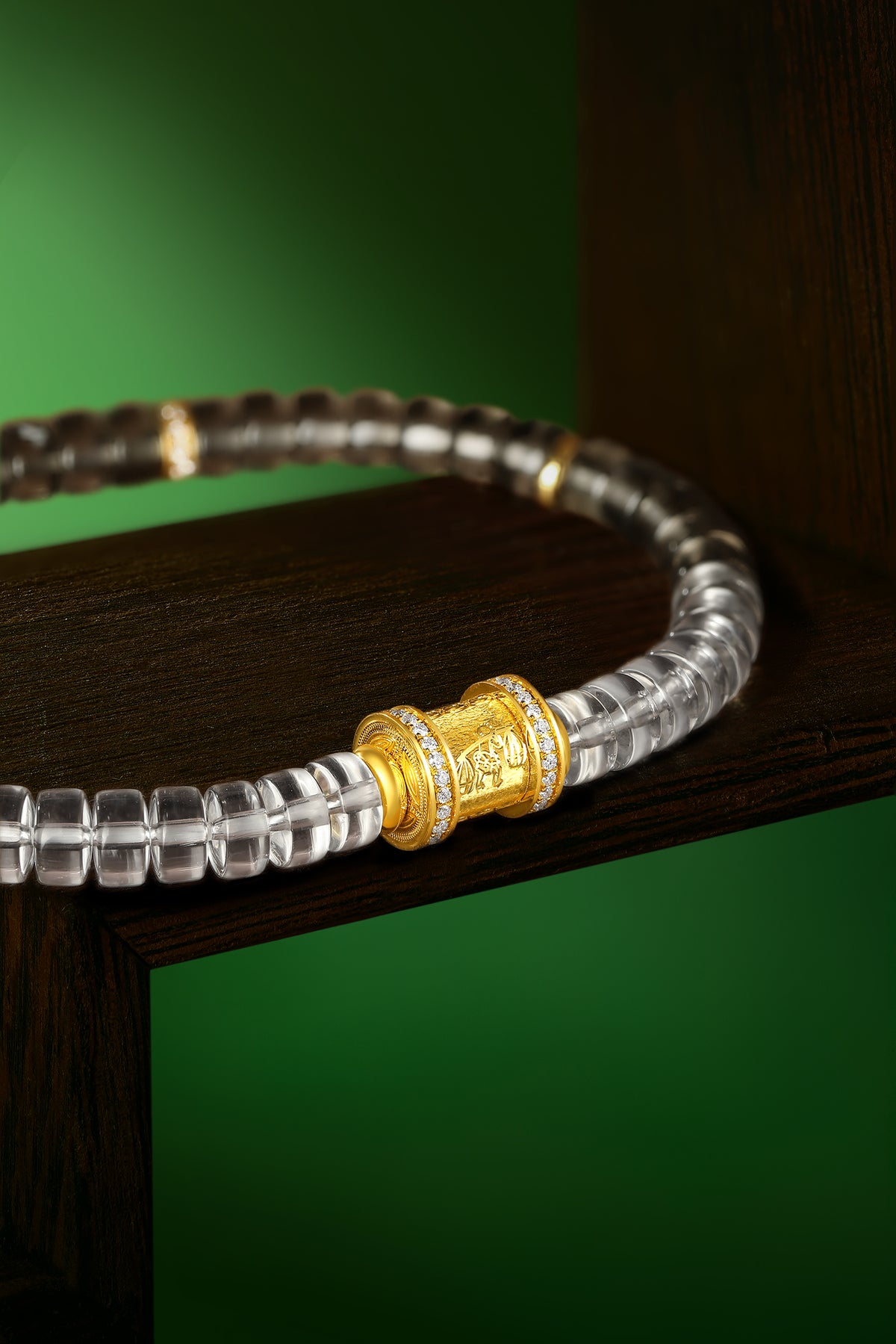 "Chinese Culture Collection - Dan Qing" 999 24K Gold Beaded Bracelet Crystal 5.9-6.4*3.3-3.7mmmm Diamond 0.0056ct Crystal 4.5-7g J1950063