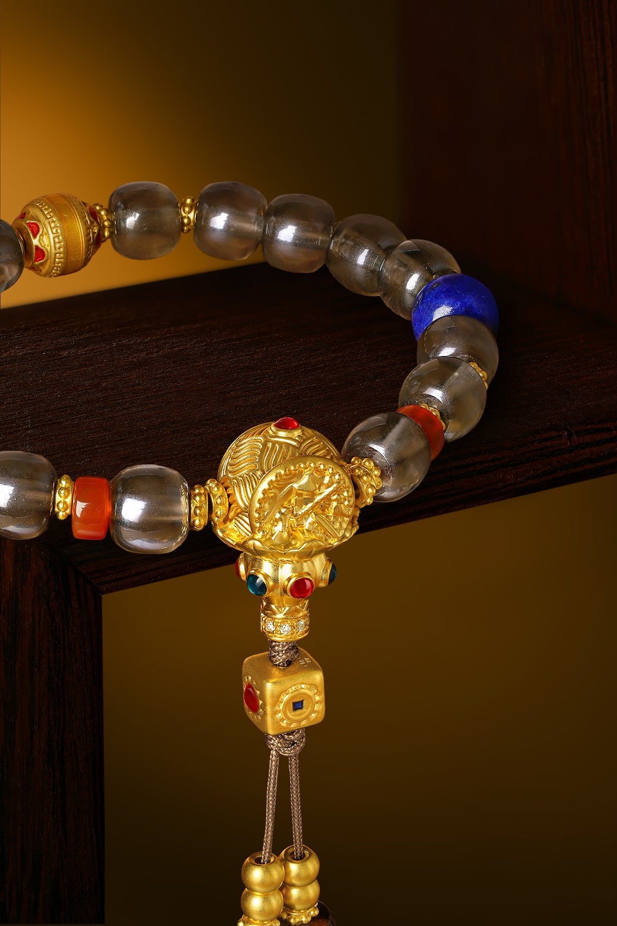 "Chinese Culture Collection - Dan Qing" 999 24K Gold Beaded Bracelet Crystal 7.8-8.3mm*7.0-7.5mm Diamond 0.0039ct Lazurite 6.0-6.5*4.0-4.5mm Gourd 7.5-10.5g J1950045