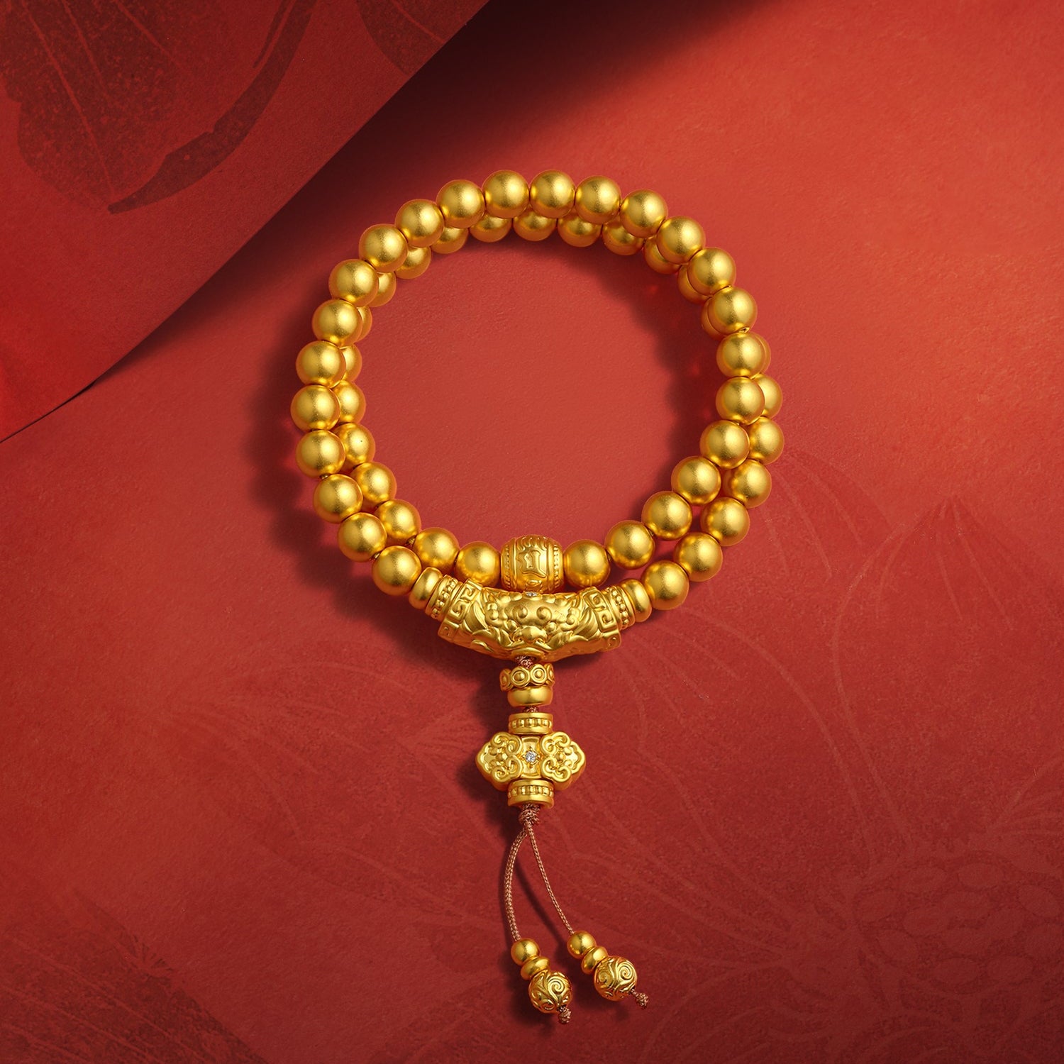 "Jiuhua Mountain" 24K Gold String Bracelet Diamond Ingot Tassel Charm String Size 36cm W1940432