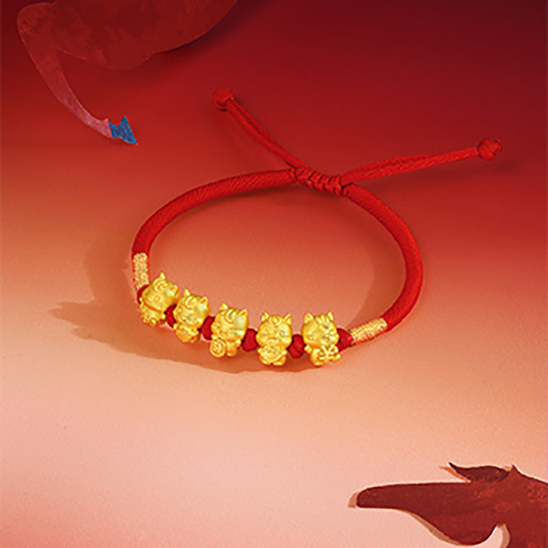 "Year of the Horse"  24K Gold String Bracelet Five Horses 2-2.5g 16cm-22cm A1716249