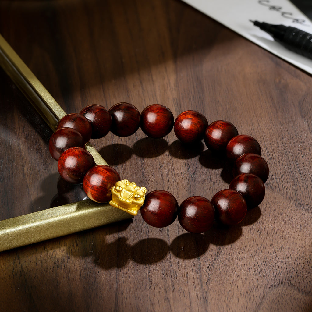 24K Gold Beaded Bracelet Sandalwood 1-1.2g ADXY193829