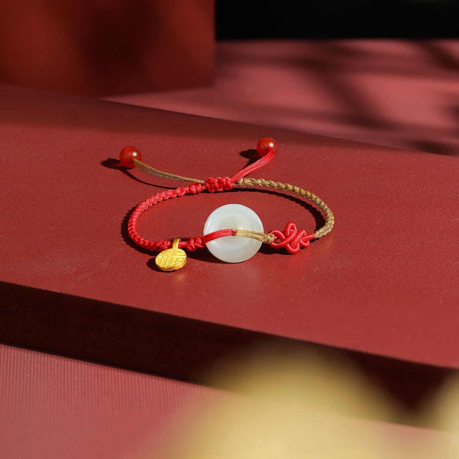 24K Gold String Bracelet 16*16mm Agate 6*6mm Fu 0.21-0.29g Y1710118