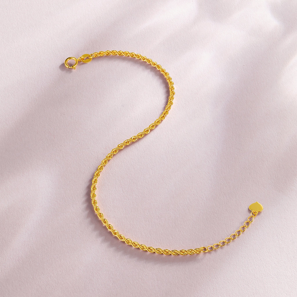 ZHOU LIU FU 18K Solid Gold Rope Chain Diamond Cut Bracelet, 6"-7" Minimalist Italian Jewelry for Women
