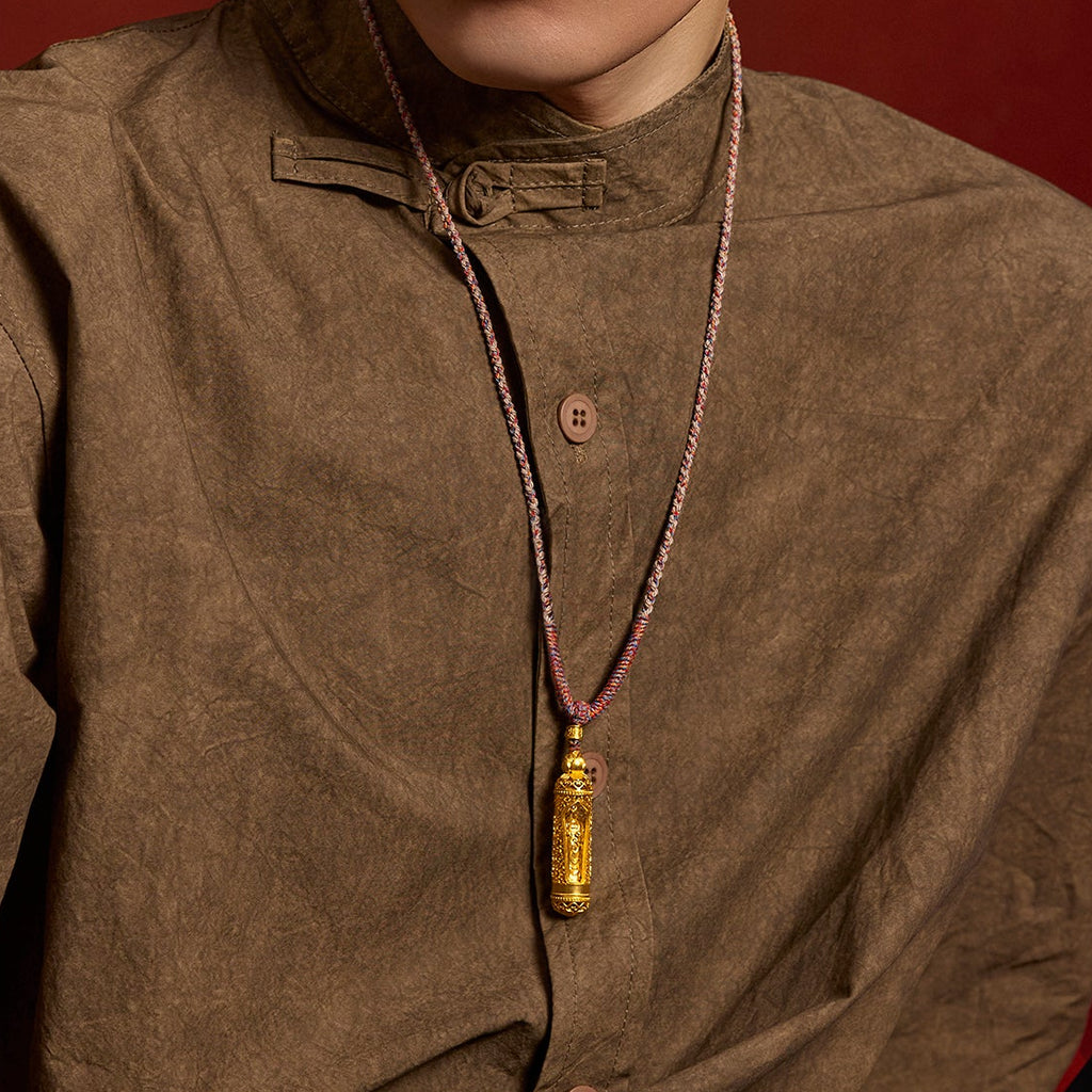 'Jiuhua Mountain' 999.9 24K Gold Pendant Necklace Vajra A0415248