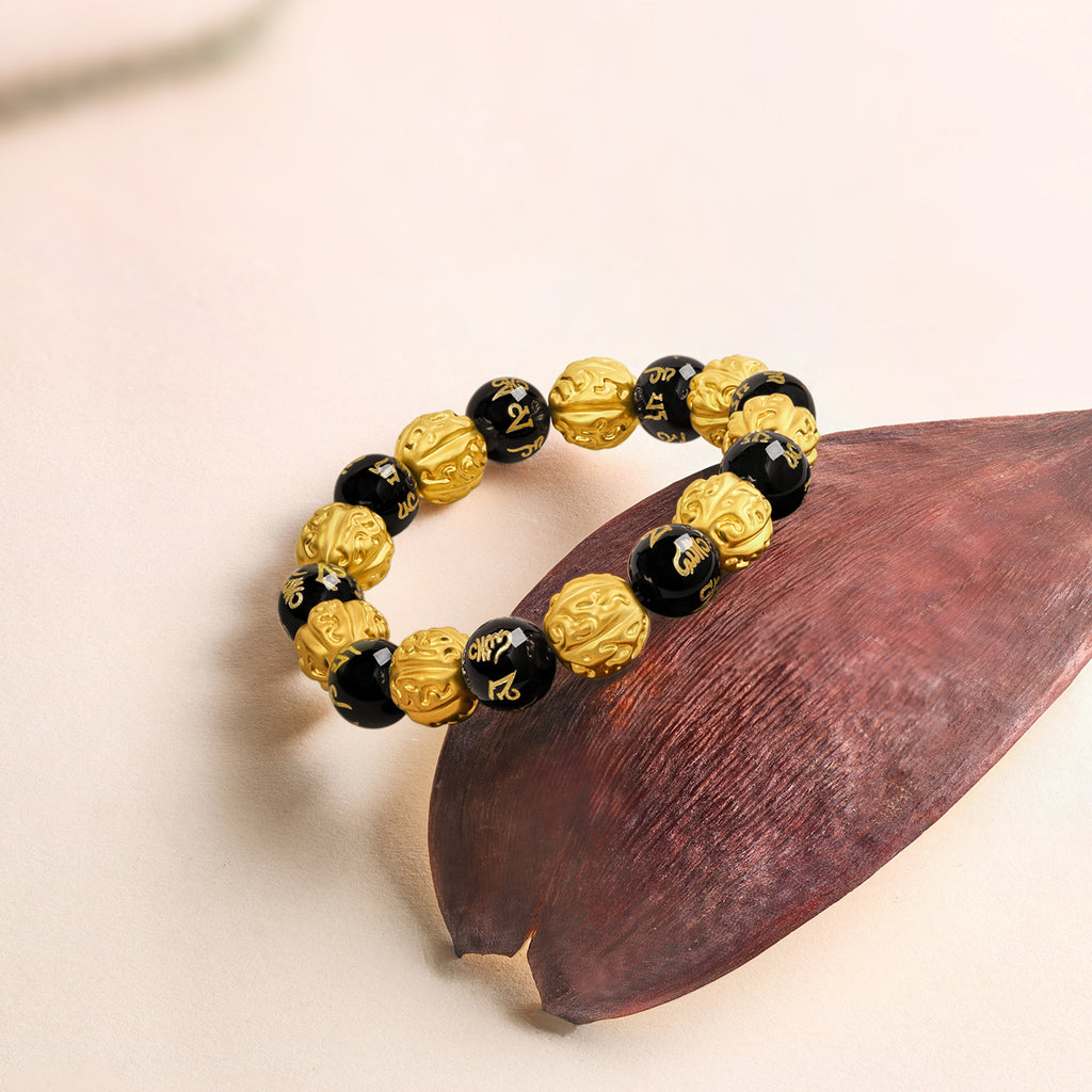 Jiuhua Mountain' 24K Gold Beaded Bracelet Agate Mudras A1914675