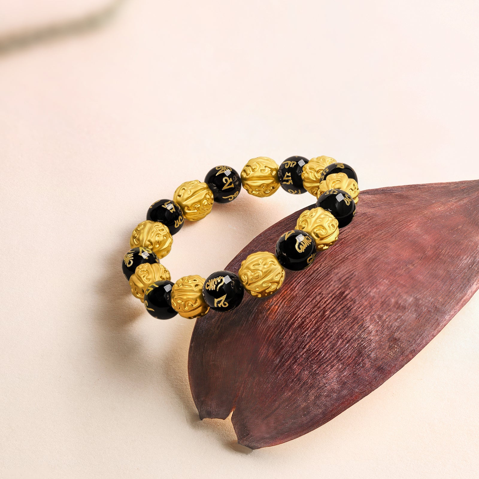 Jiuhua Mountain' 24K Gold Beaded Bracelet Agate Mudras A1914675