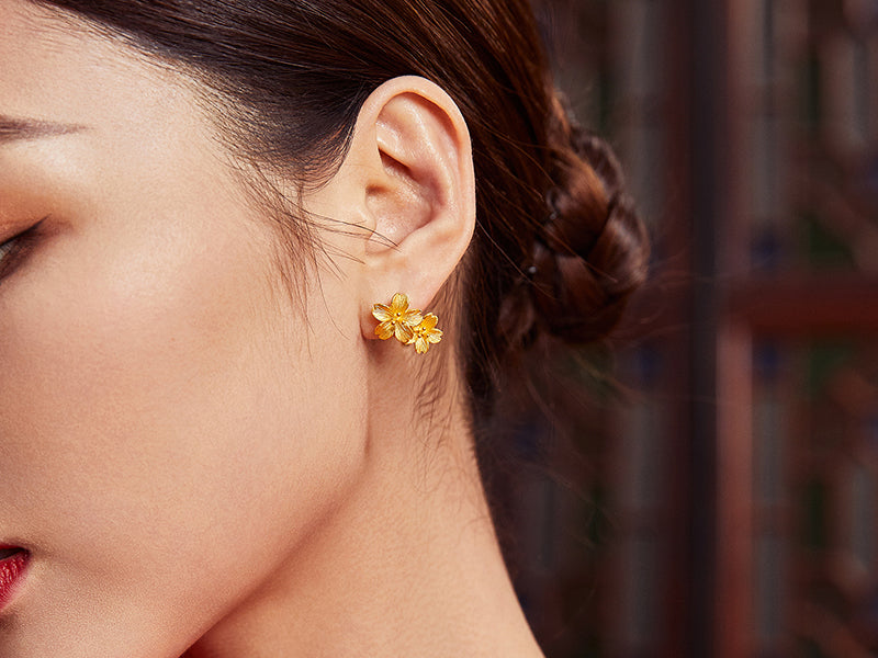999 24K Gold Earrings Flower 2.1-3g A098663
