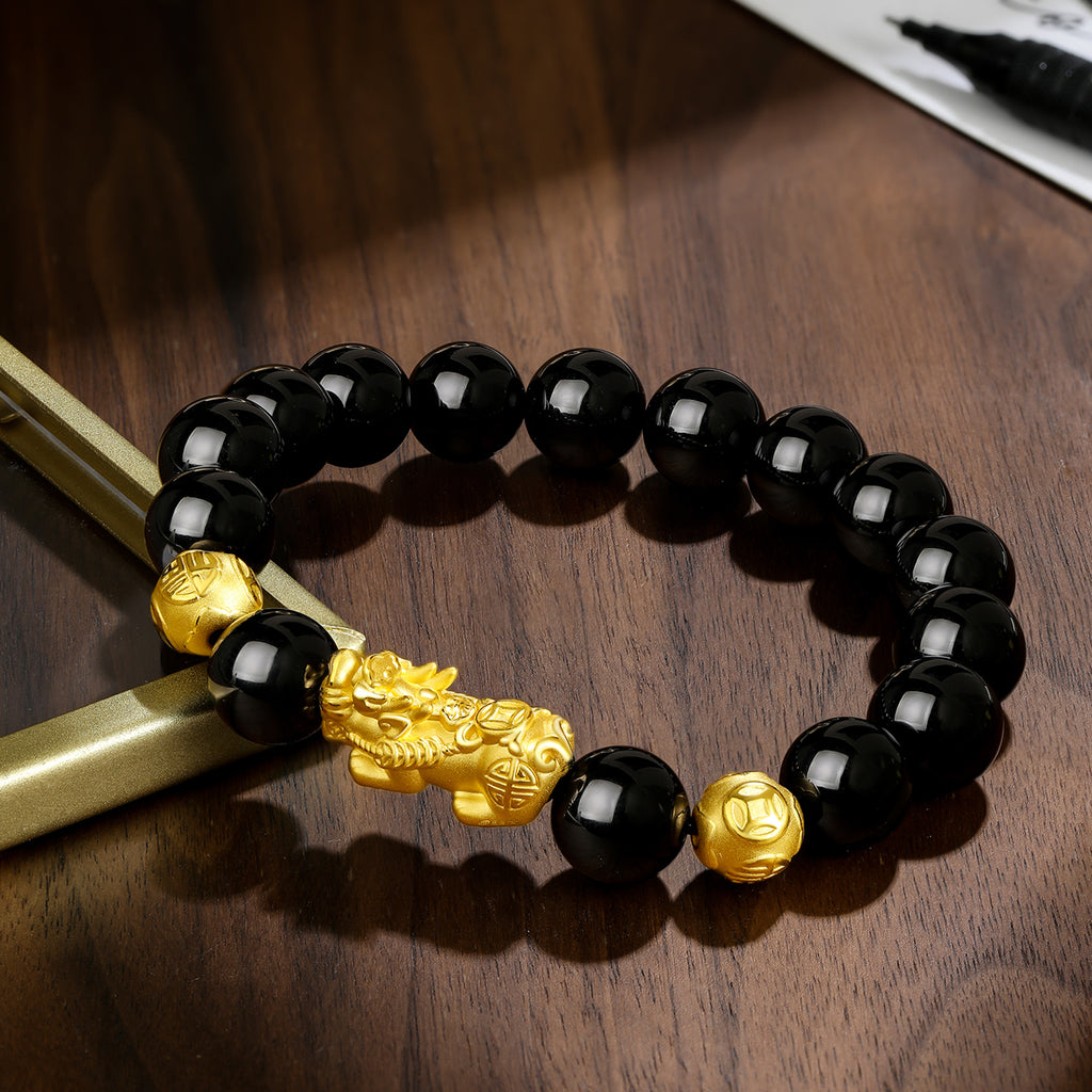 24K Gold Beaded Bracelet Agate Pixiu 3.4-3.8g ADMN193470
