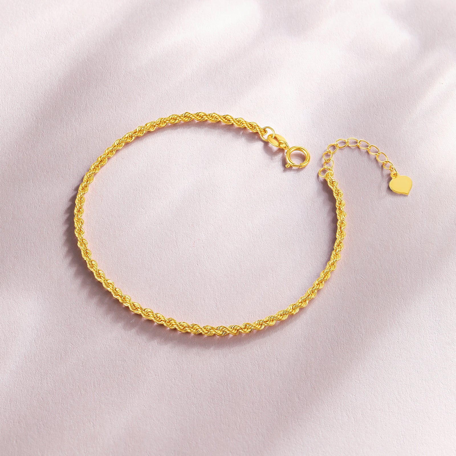 ZHOU LIU FU 18K Solid Gold Rope Chain Diamond Cut Bracelet, 6"-7" Minimalist Italian Jewelry for Women