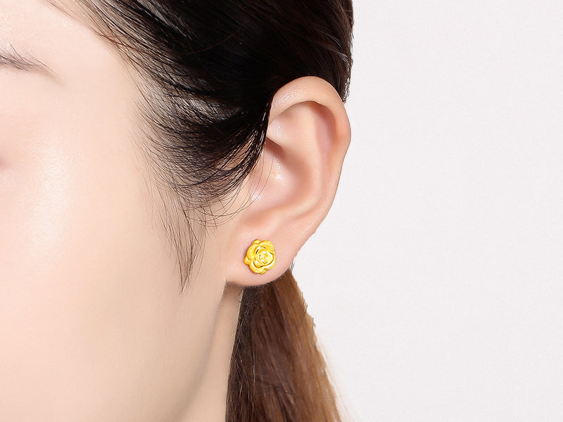 24K Gold Earrings Rose Flower 1.1-1.3g AD090254