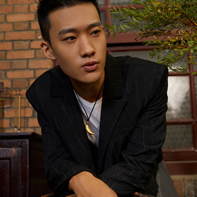 "Antiquity Gold" 999.9 24K Gold Pendant Necklace Crescent Moon 24-26g AA044176