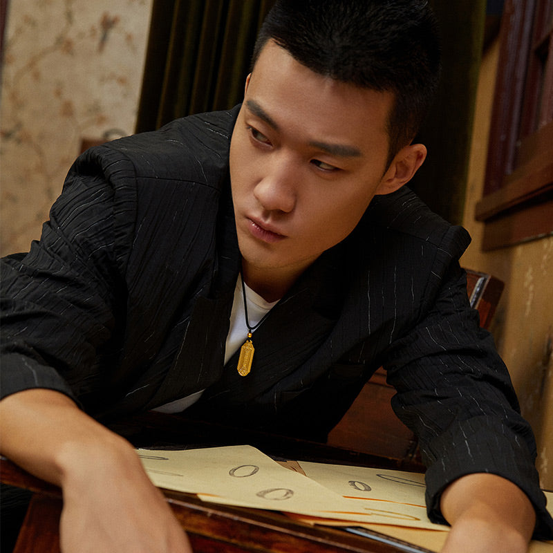 「古董金」999.9 24K金色吊墜項鍊，品質上乘，重9-11克，AA043265