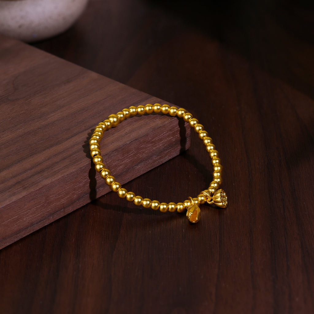 Antiquity Gold' 999.9 24K Gold Beaded Bracelet Lotus 11-12g A198922
