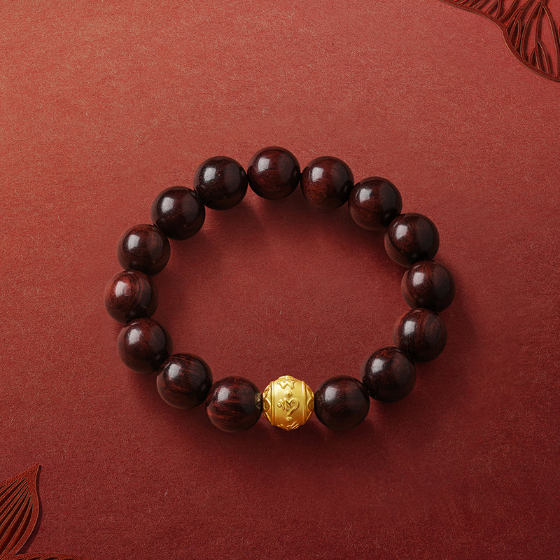 24K Gold Beaded Bracelet Sandalwood 12-12.5mm 0.9-1.3g ADXY192238