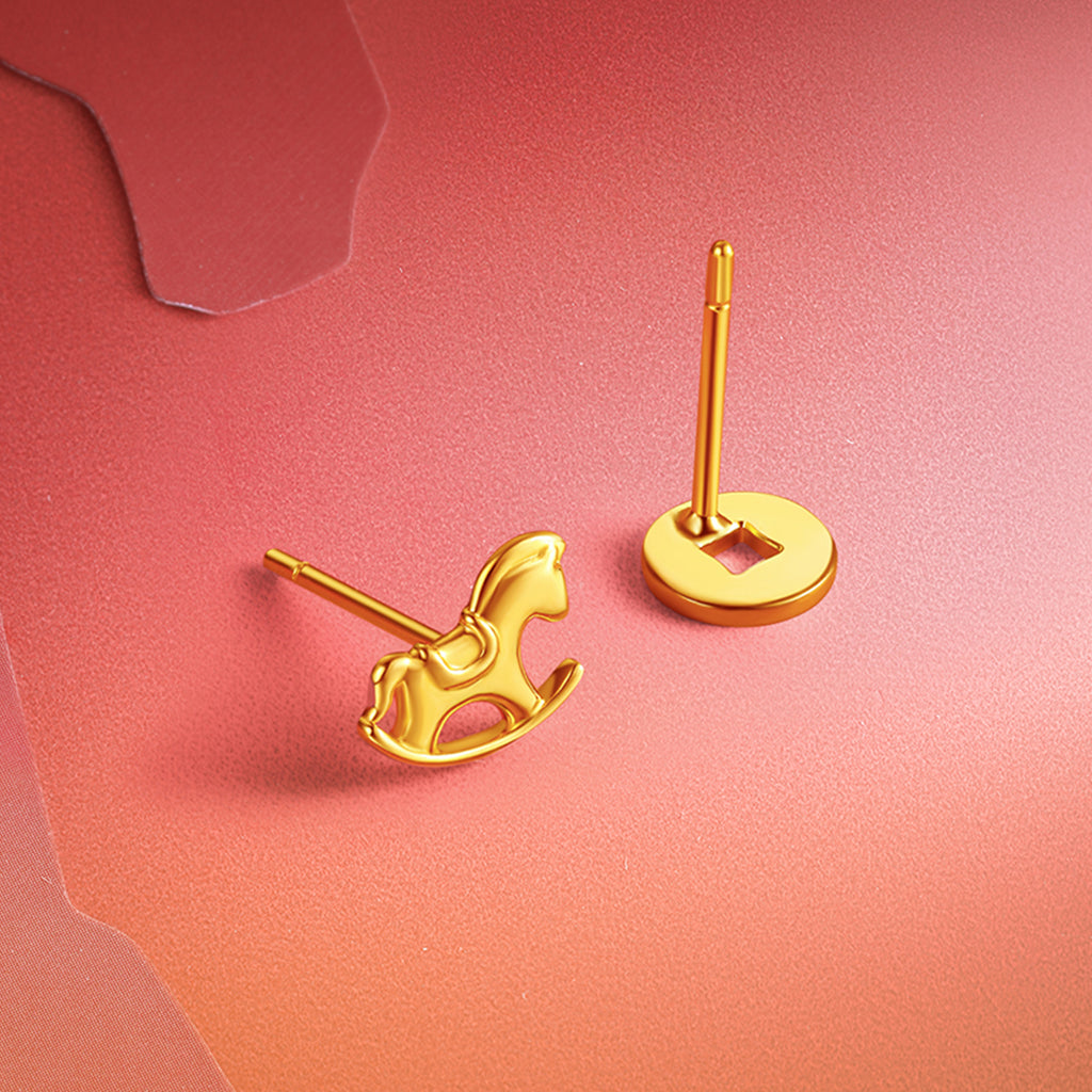 'Year of the Horse' 24K Gold Stud Earrings Horse Coin 1-1.5g A0923022